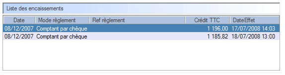 Liste des encaissements interface DOVAX liste des encaissements